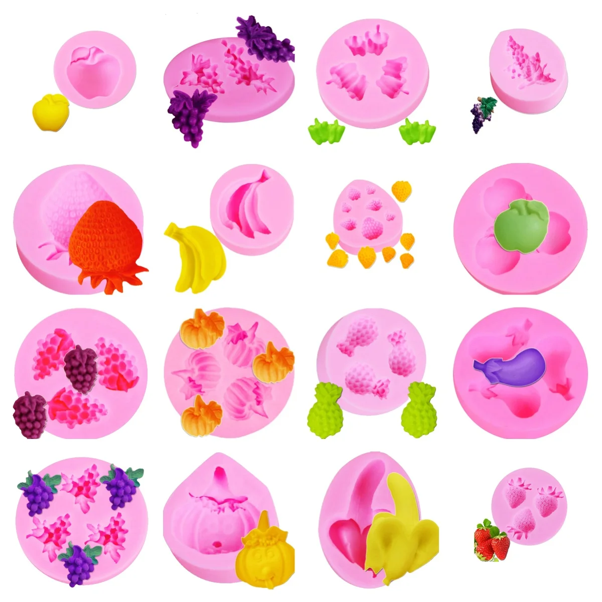 16 Kinds Fruits and Vegetables Silicone Molds For Fondant Sugar Craft Gumpaste Clay Cold Porcelain Chocolate Moulds Baking Tools