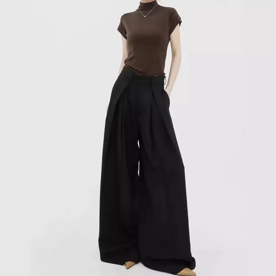 

High end original design black suit pants for women 2025 summer new high waisted drape floor pants casual wide leg pants
