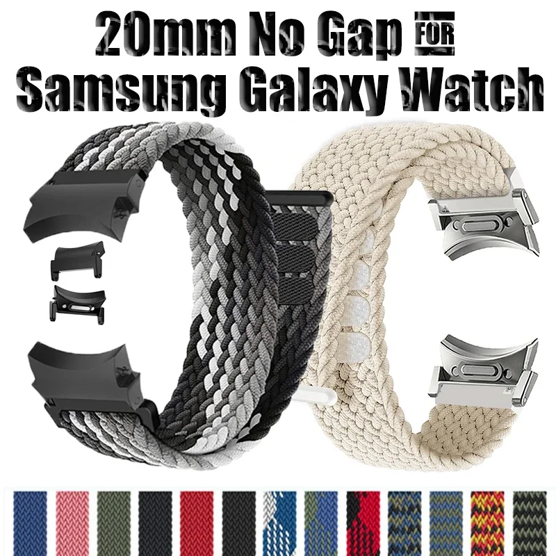 

20 мм без зазоров для Samsung Galaxy Watch 4 6 classic/5 pro 47 мм 43 мм 44 мм Плетеный ремешок Quick Fit VELCRO для Samsung Galaxy Watch 6