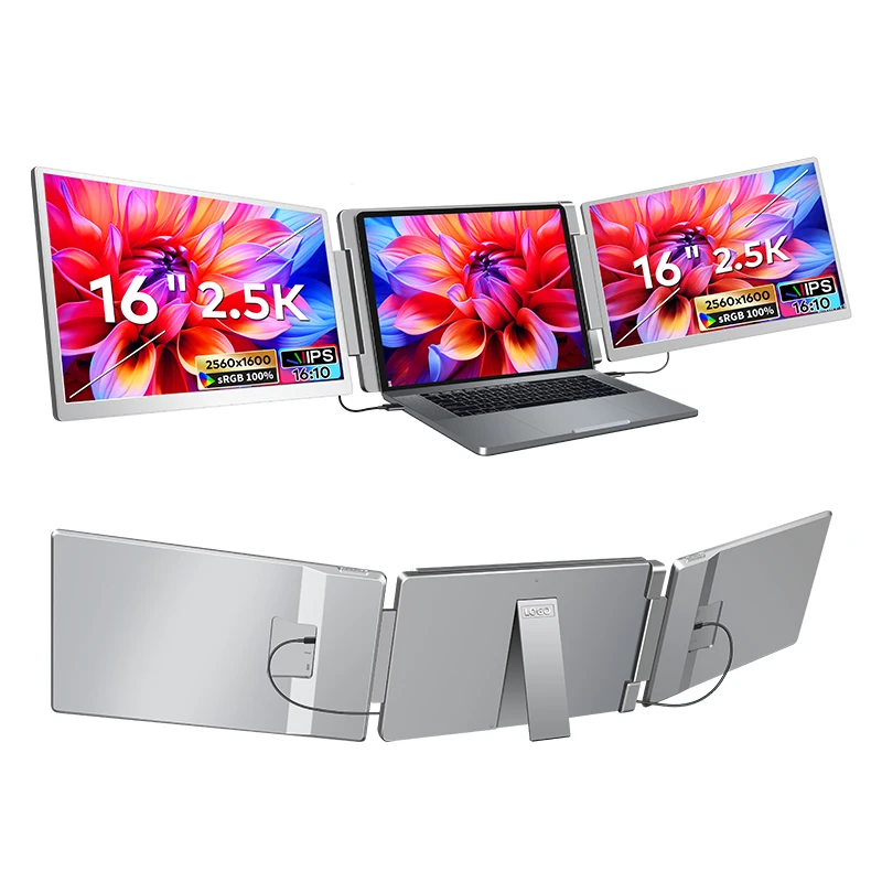 Factory Direct Portable Gaming Triple Monitor 2.5K 2560x1600 IPS 100% SRGB for Laptop Extend MacOS Pro Max Windows Foldable
