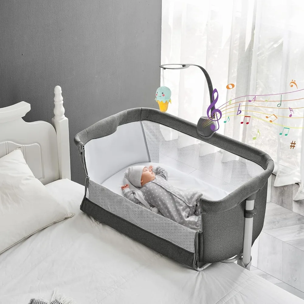 

Yacul Baby Bassinet Bedside Sleeper, with Music Box, Easy To Assemble Bed To Bed, Adjustable Portable Crib for Infants Baby Boys