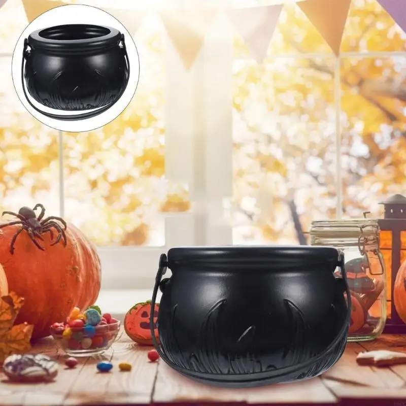 H9EC 1PC Witch Halloween Decorações do caldeirão Trick Trick Treat Kettle Candy Bowl Bucket Plastic Pot Child