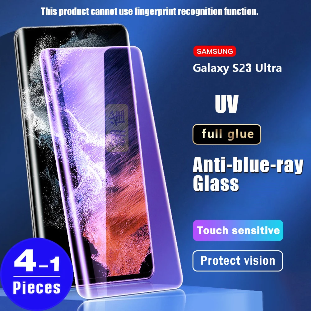 1-4Pcs 9D For Samsung Galaxy S23 S22 S21 note 20 Ultra 10 pro UV Tempered glass S20 plus S10 5G screen protector Anti Blue Light