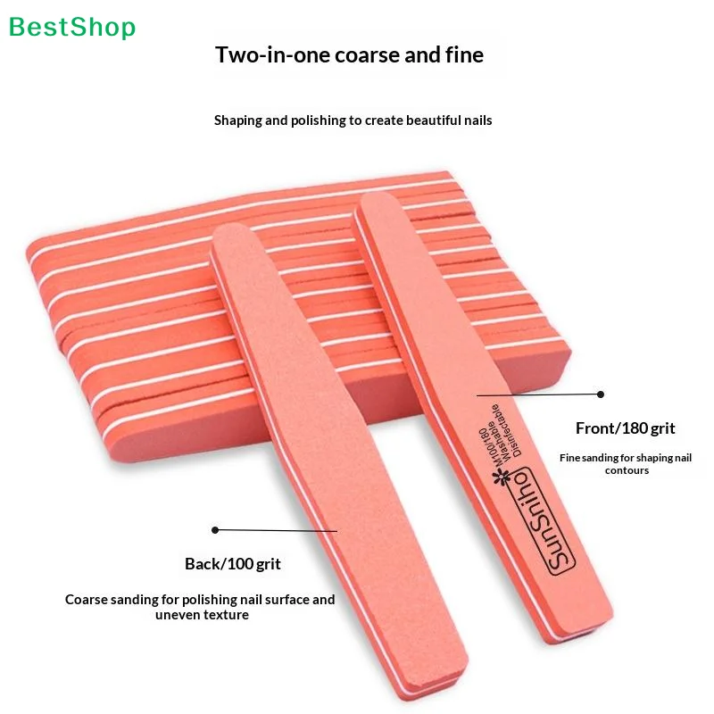 〔Q〕10PCS Professional Double-sided Nail File Block With 100 180 Grit Colorful Sponge Nail Polish Buffing Sanding Buffer Strip
