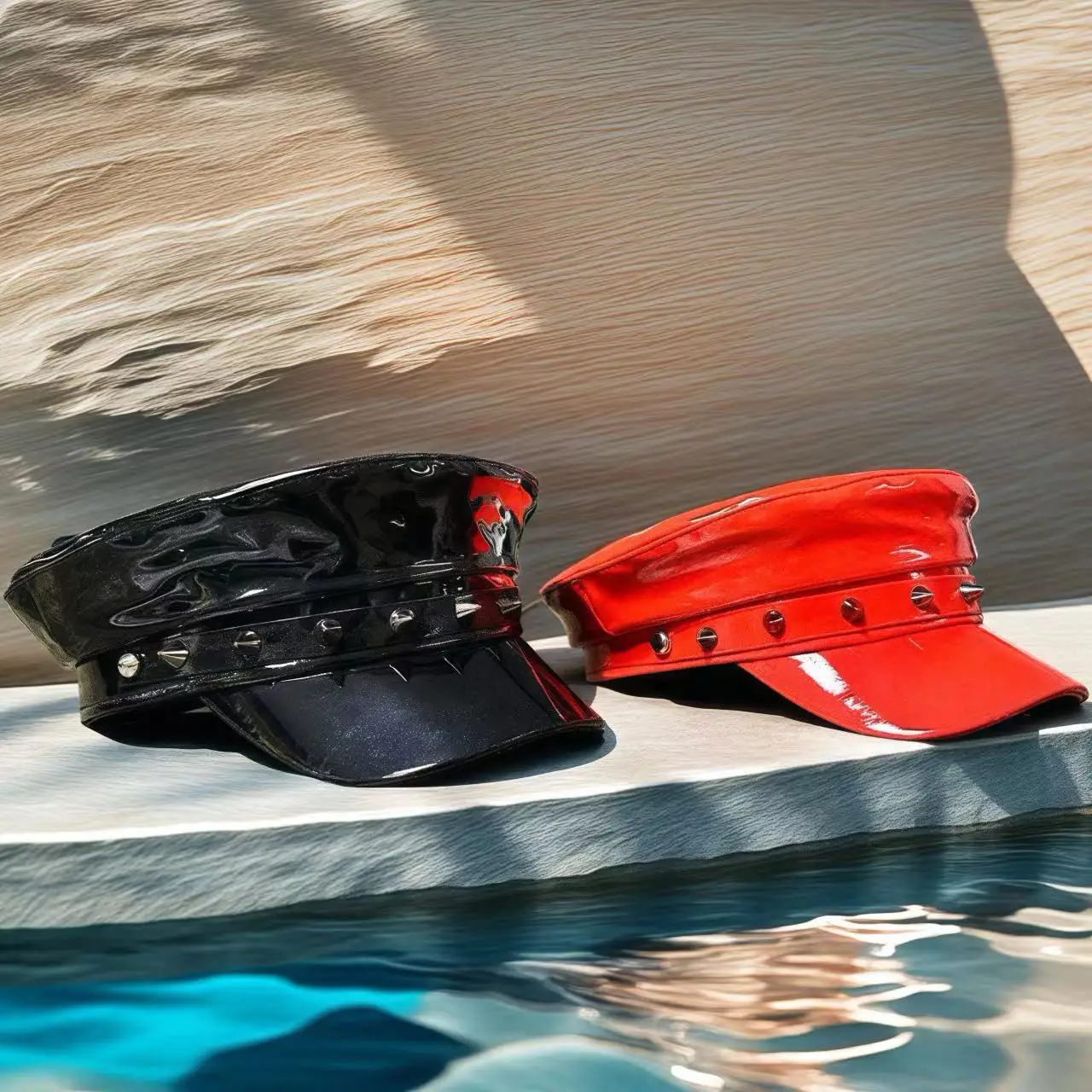 홍루안 레이저 가죽 캡틴 모자 라인스톤 & 여성용 밀리터리 캡, 레이브 페스티벌 액세서리 & 파티 캡 남성 코스프레 여성용