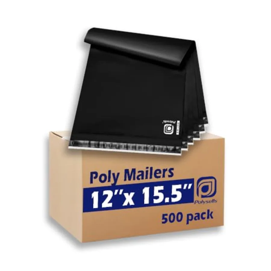 

500 шт. почтовых пакетов из полиэтилена 12x15,5 дюймов, прочные, с клейким клапаном, водонепроницаемые и устойчивые к разрывам, для отправки почты
