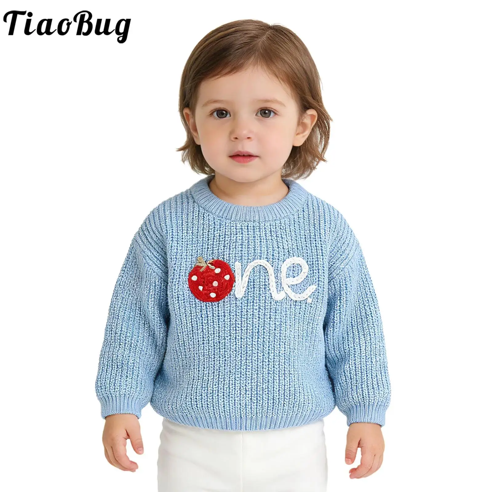 

Baby Boys Girls Clothes 1st Birthday Sweatshirt Sweater Autumn Winter Long Sleeve Strawberry Embroidery Knitted Tops Kid's Gift