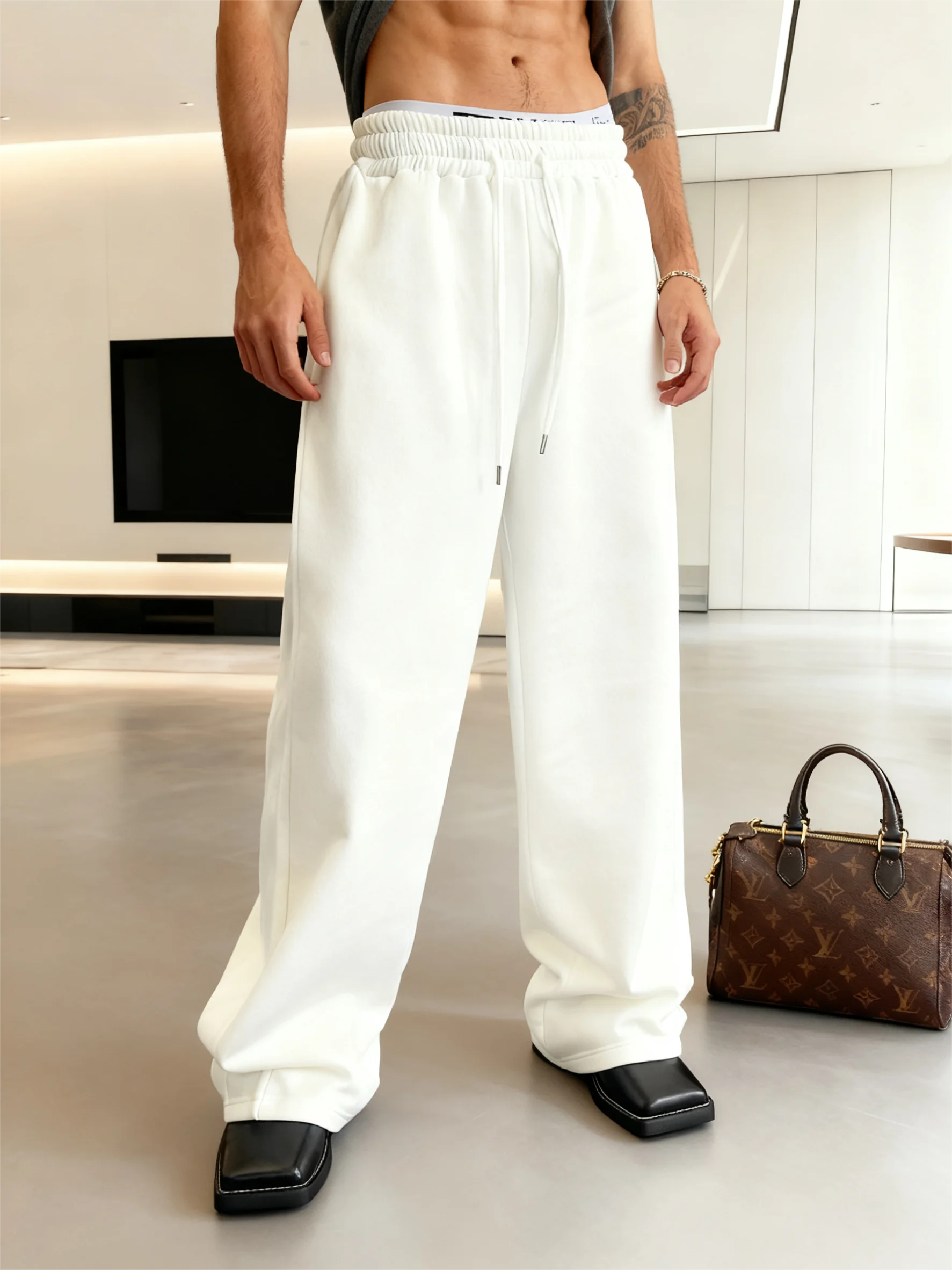 

2026 Новые мужские спортивные штаны с завязками на талии, прямыми штанинами, широкими штанинами, свободным кроем, спортивные брюки с карманами Спортивные штаны унисекс