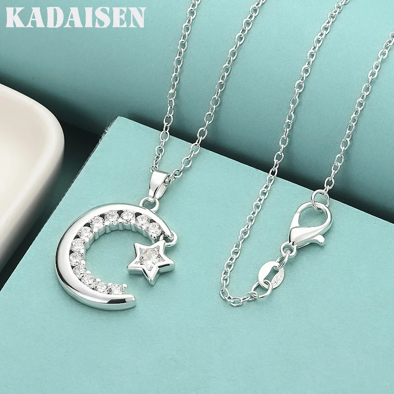 925 Sterling Silver Moon Zircon 16/18/20/22/24/26/28/30 Inch Pendant Necklace For Women Jewelry Wedding Charm Gift