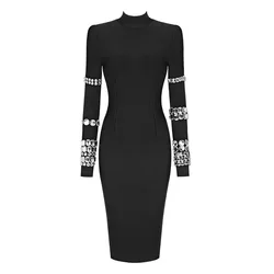 Women Elegant Bandage Dress2023 New Autumn Beading Long Sleeve Clothes Club PartyBodycon Dresses