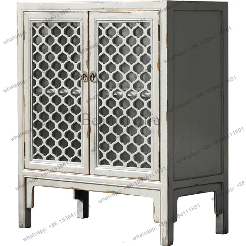 

Retro old two-door side cabinet solid wood new Chinese kitchen storage cabinet