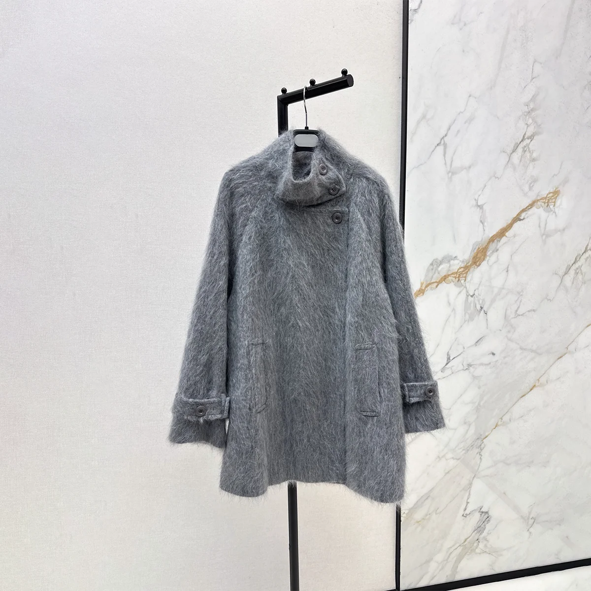 2026 High quality women's standing collar long fur mohair mid length coat26929217