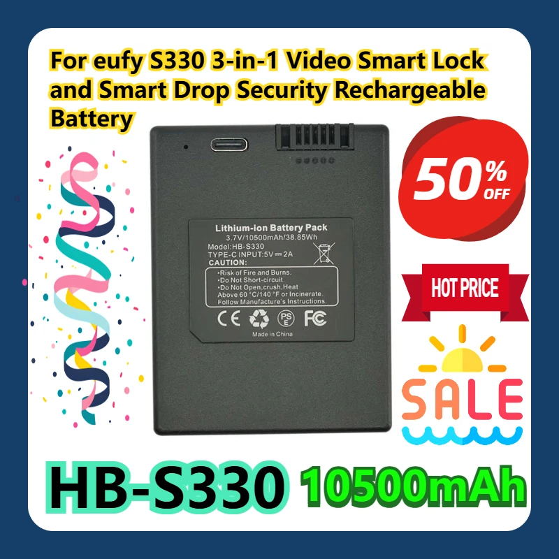 

For eufy S330 3-in-1 Video Smart Lock and Smart Drop 10500mAh Security Rechargeable Battery