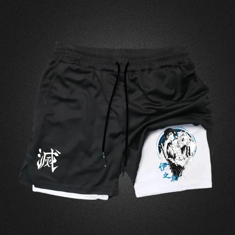 

Anime Printed Casual Sportswear Men European Size Running Two-in-one Fitness Sports Shorts Gym Breathable Training Clothes S-2XL