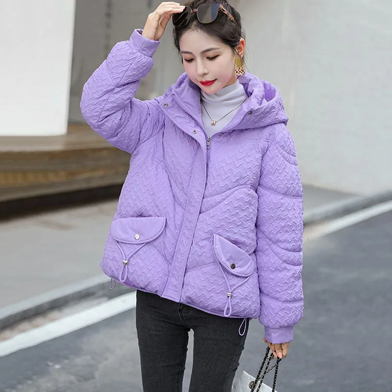 Women's Hooded Down Coat, Warm Cotton Outerwear, Korean Cold Padded Jacket, Zipper Khaki, Female Clothes, New, Winter