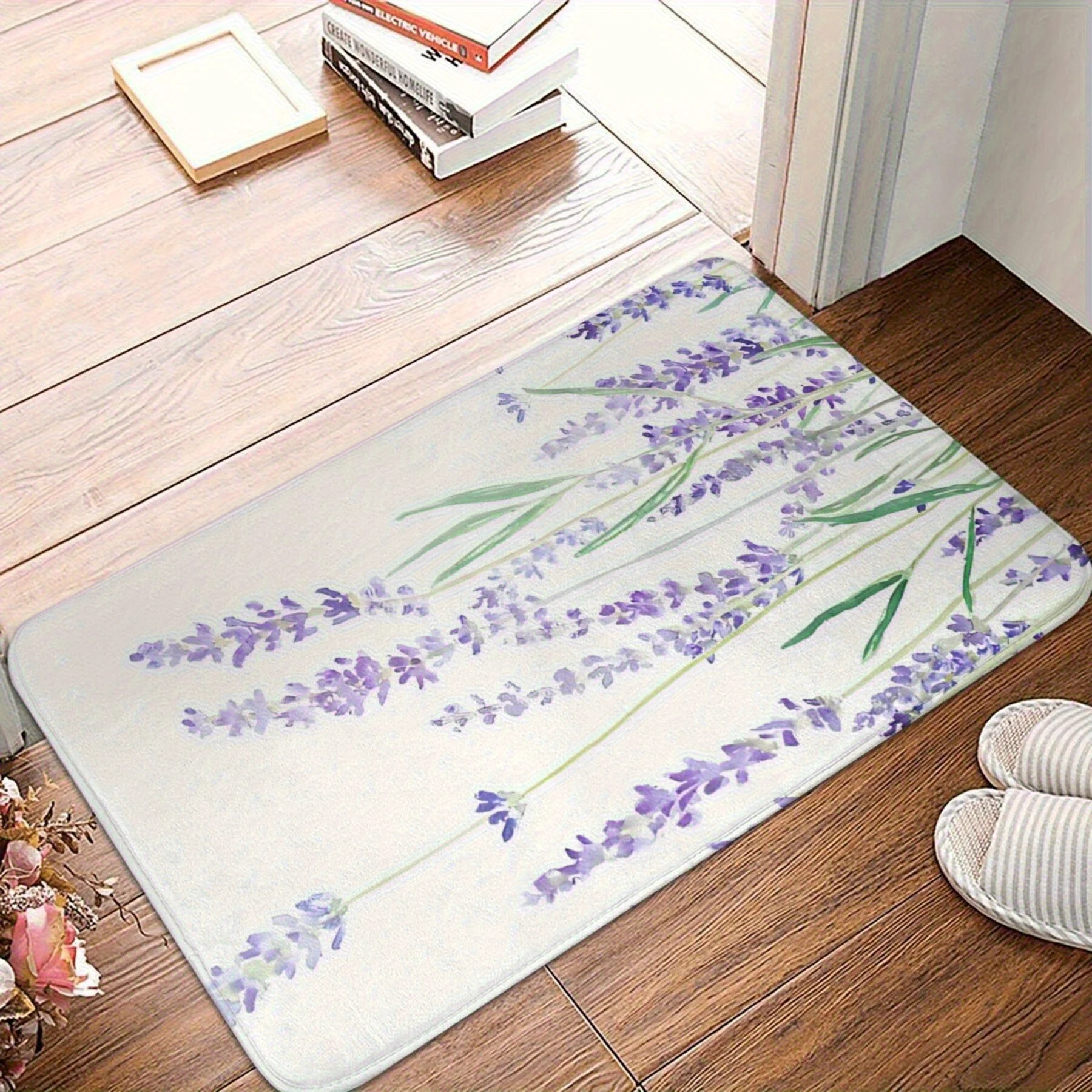 1pc Non-Slip Violet Doormat- Hand-Painted, Lightweight Polyester Indoor/Outdoor Mat, Suitable for Living Room, Bedroom, and Mode