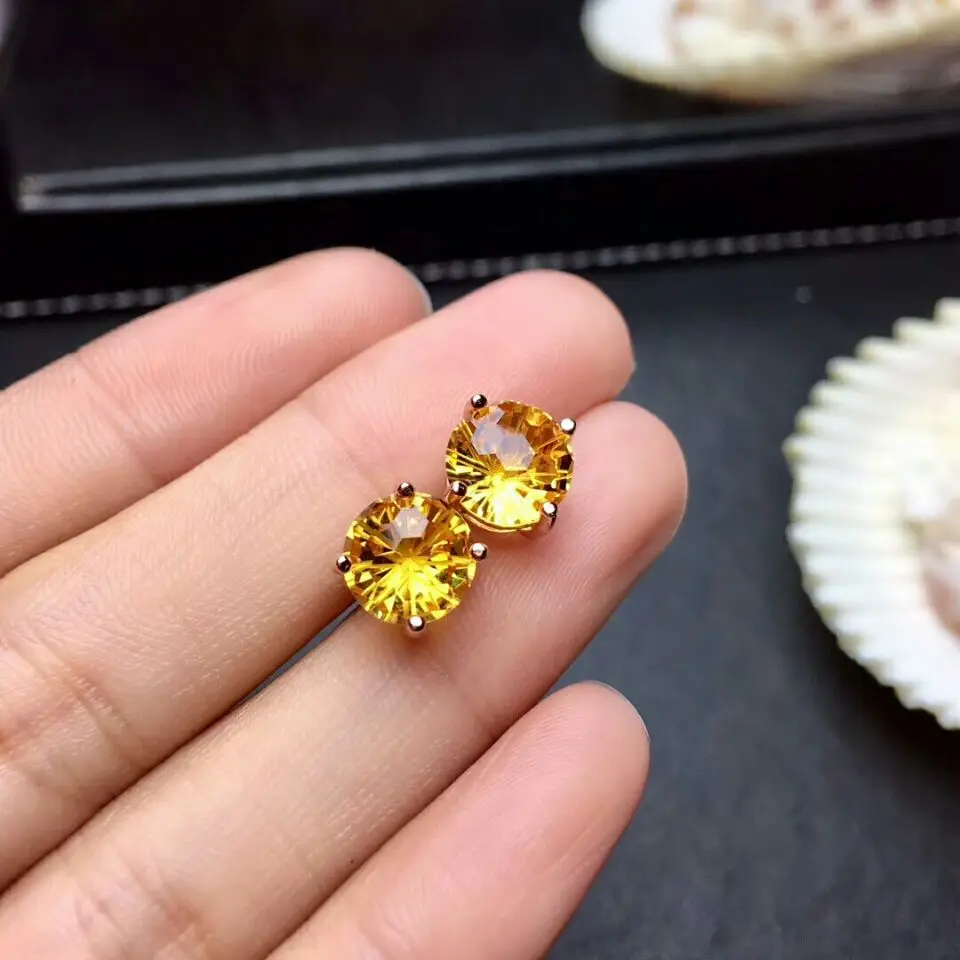 MeiBaPJ Fireworks Natural Citrine Jewelry Set 925 Silver Necklace Earrings Ring Three-piece Suite Wedding Jewelry for Women