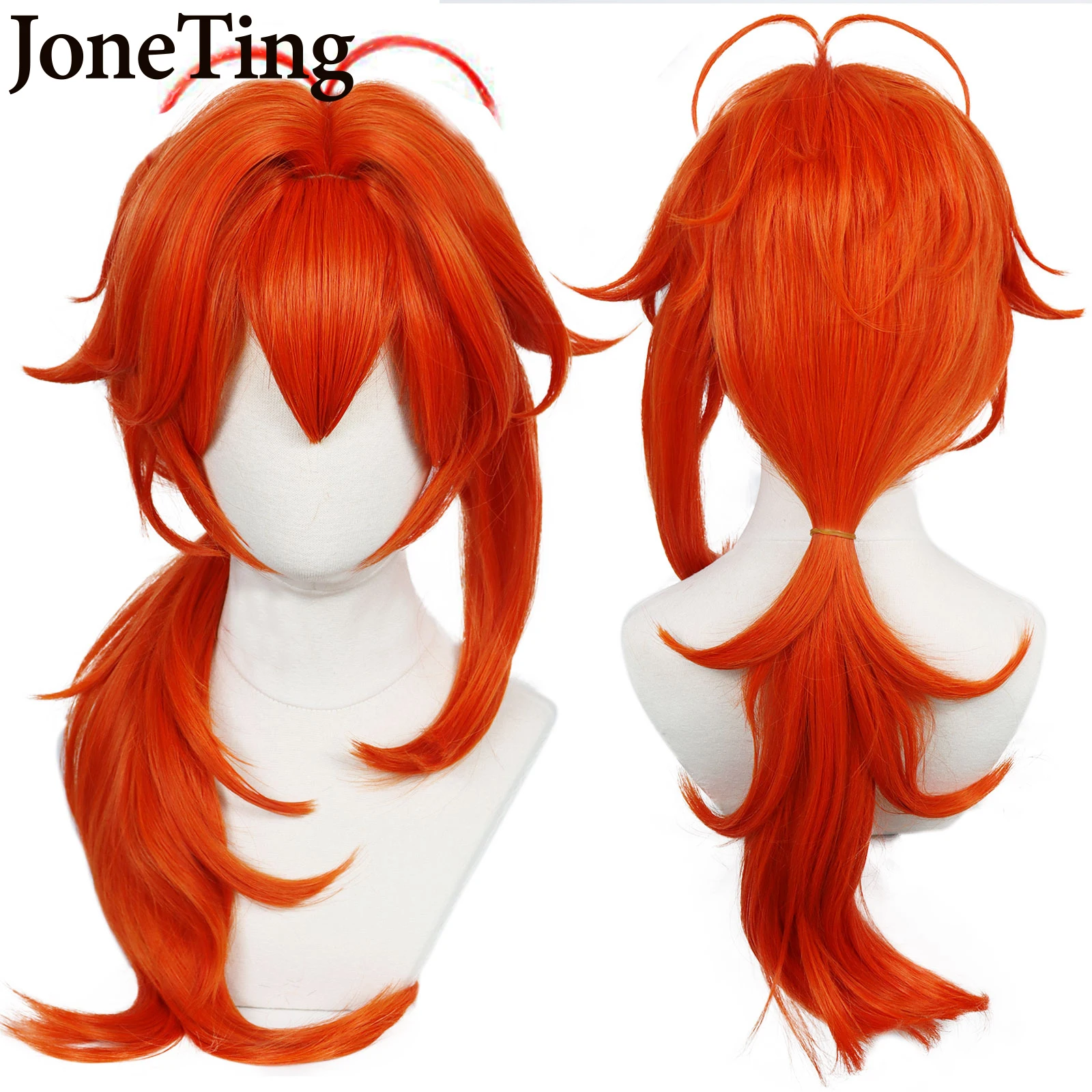 JT Synthetic Diluc Cosplay Wigs Game Genshin Impact Long Dark Orange Red Curly Straight Wig Anime Costume Halloween Party