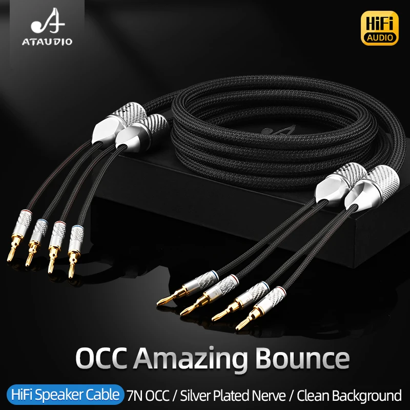 One Pair HiFi Speaker Cable High-end Audio Amplifier Cable High Purity OCC with Banana 24K Gold Plug and Free 8 PCS Y Plugs