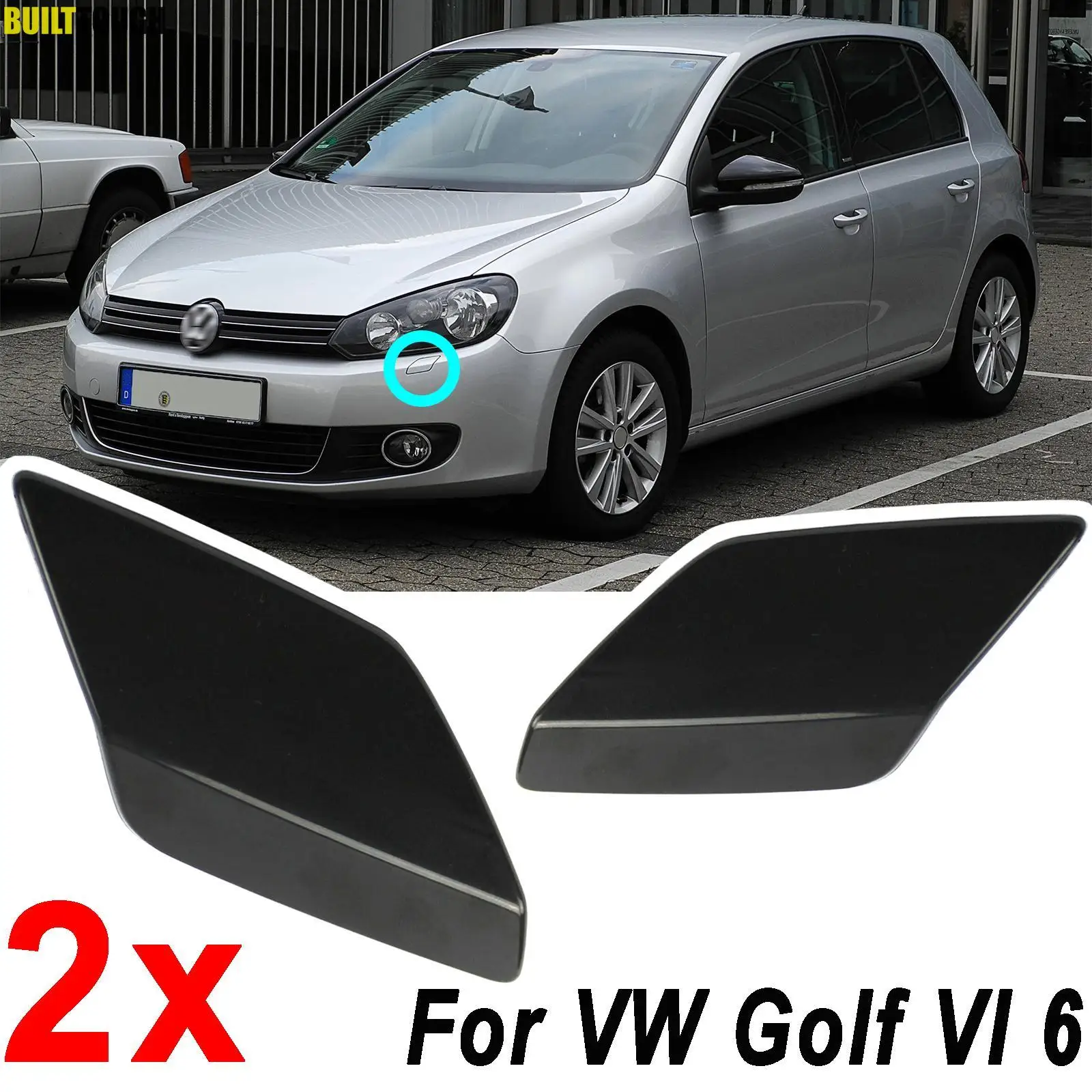 2x For VW Golf VI 6 MK6 Jetta 2008-2013 Front Bumper Headlight Headlamp Washer Nozzle Jet Spray Cover Caps 2009 2010 2011 2012