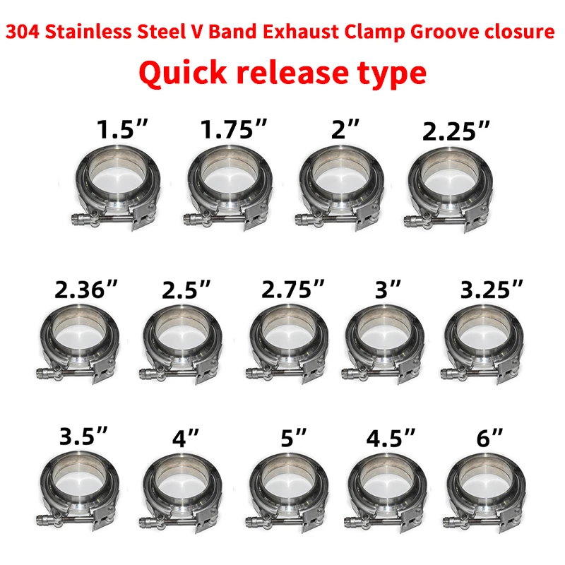 304 Stainless Steel 1.5'-6' V Band Exhaust Clamp Groove Closure 2' 2.5' 3' 3.5' 4' For Exhaust System, Turbocharger, Muffler
