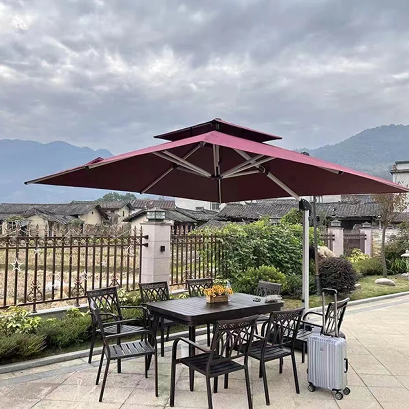

Terrace Patio Umbrella Aluminum Bar Parasol Cafe Outdoor Restaurant Windproof Parasol Cantilever Roman Umbrella