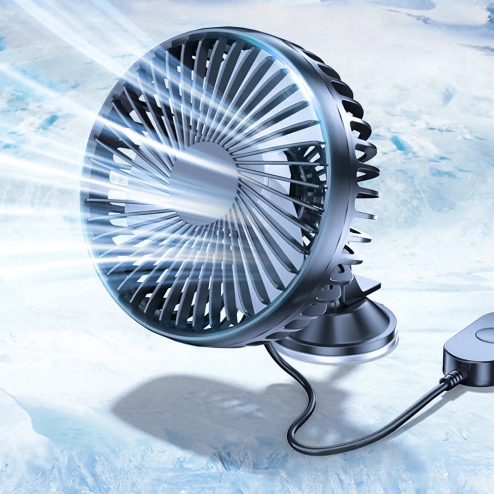 USB Windshield Desk Fan 12V/24V with Suction Cup Auto Cooler 360 Degree All-Round Mini Car Air Cooling Fan for Car Truck SUV RV