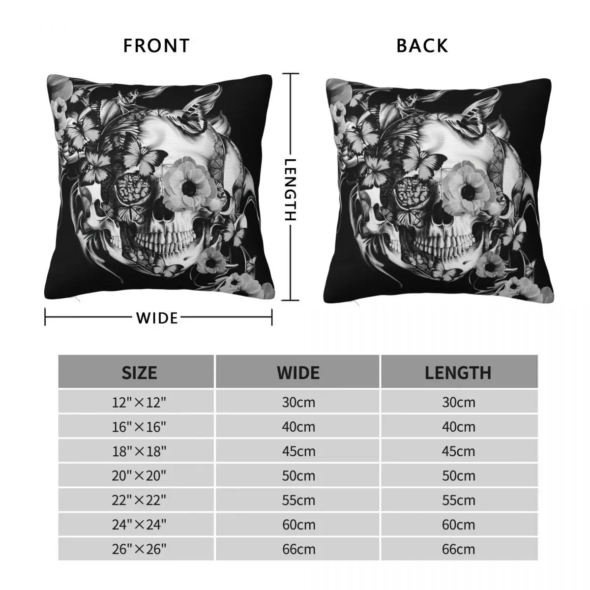 Rose Skull With Poppies Square Pillowcase Polyester Linen Velvet Pattern Zip Decor Throw Pillow Case Home Cushion Cover