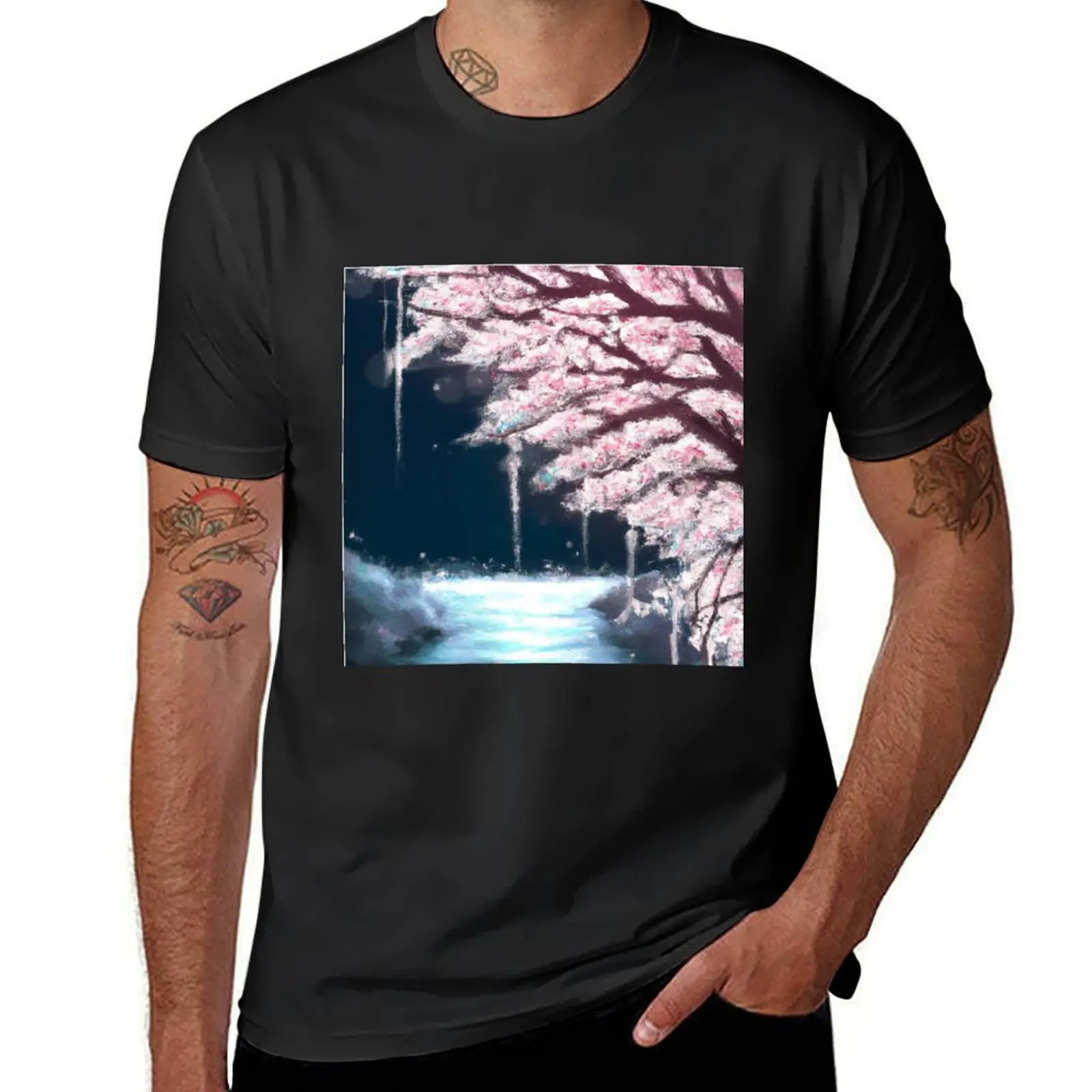 

Cherry Blossom Tree Alongside a river T-Shirt man clothes croswit shirt man animal prinfor boys mens funny t shirts