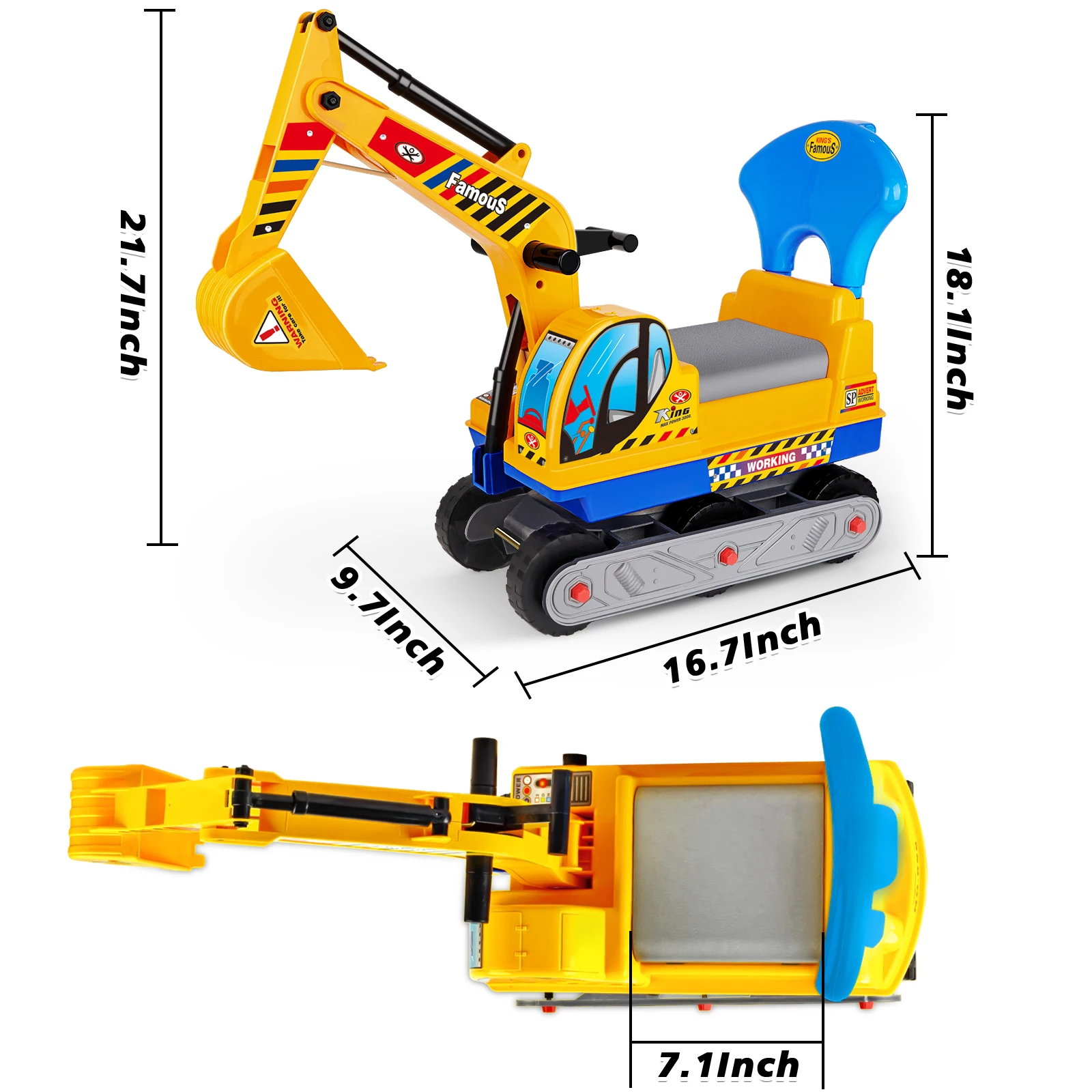 ของเล่นรถขุดแบบขี่ได้ พร้อมแขนขุดที่สามารถเคลื่อนไหวได้ ของเล่นสเก็ตบอร์ดเคลื่อนที่ ตะกร้าเก็บของรถบรรทุกก่อสร้าง รถของเล่น