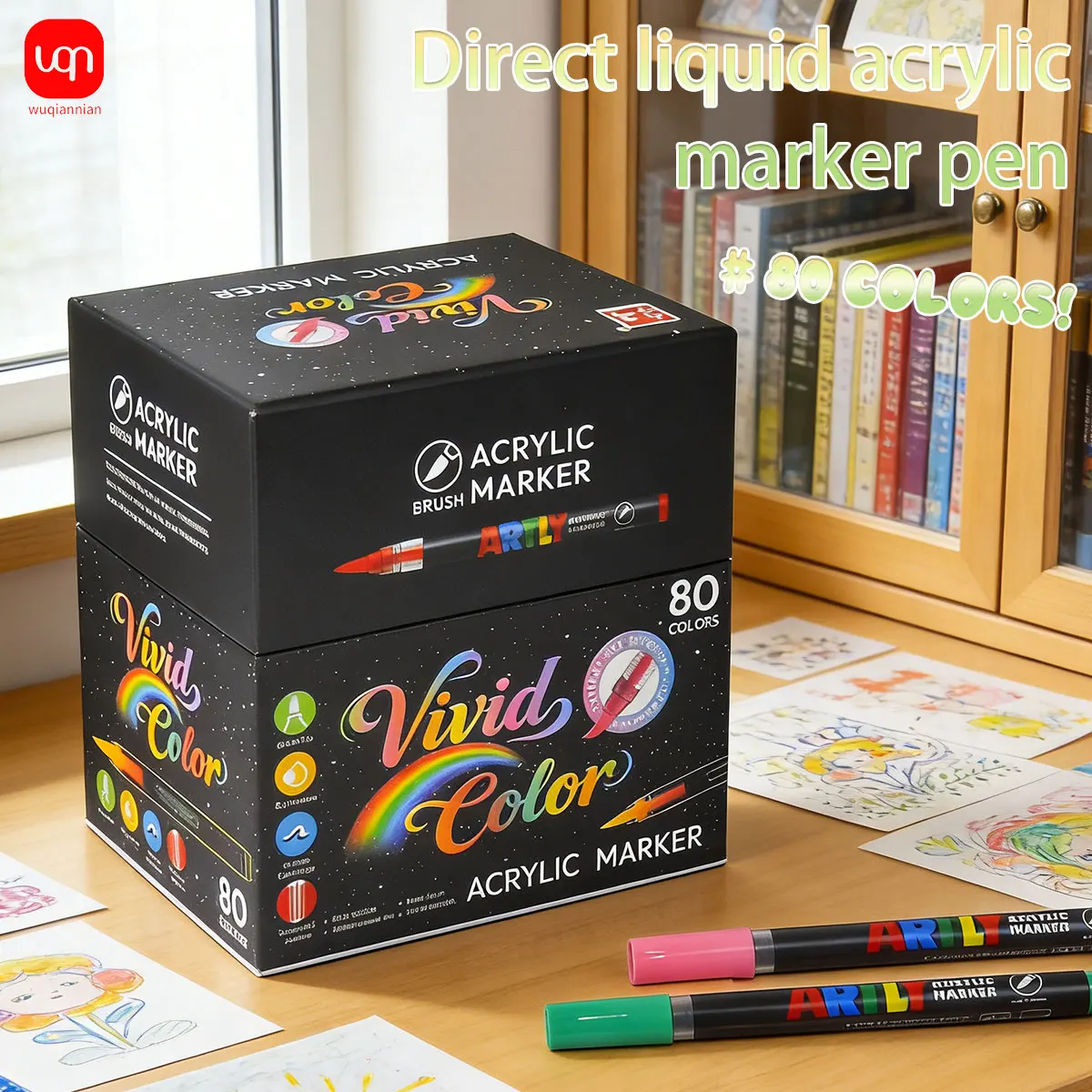 WQN-80 Acrylic Paint Marker, With A Direct Liquid Ink Brush Tip, Suitable For Wood, Calligraphy, Glass, And Craft Art Supplies