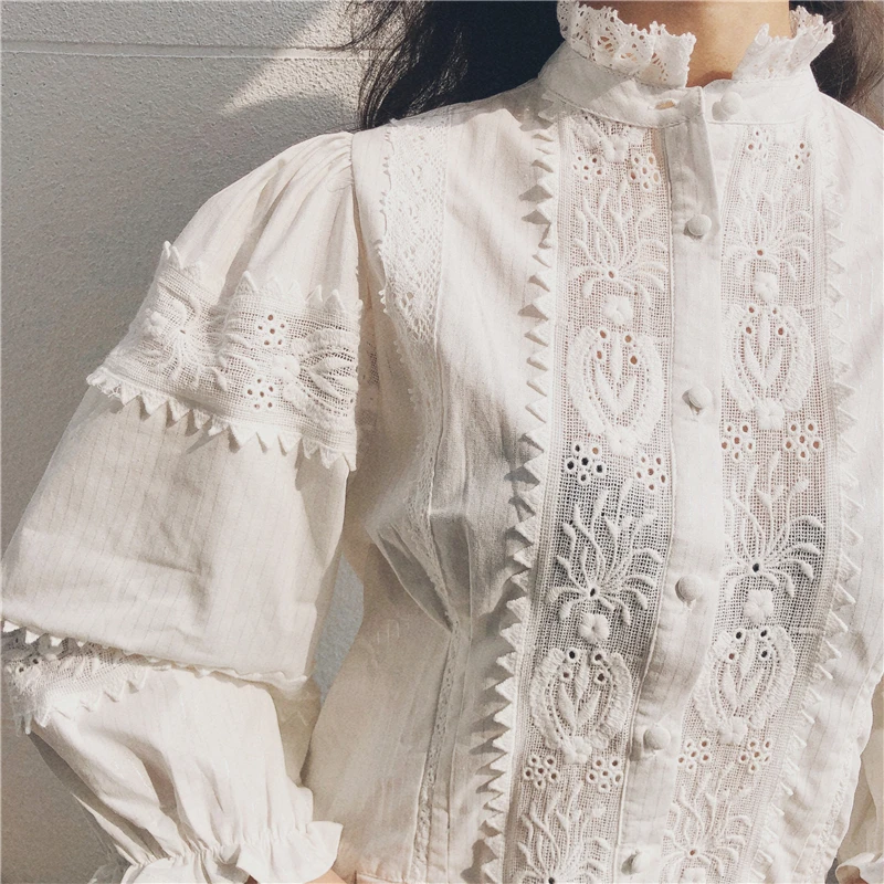 TEELTNN Vintage Floral Embroidery Lace Blouses Shirts Women Cotton Linen Lantern Sleeve White BLouse Shirt Tops Boho Blusas 2023