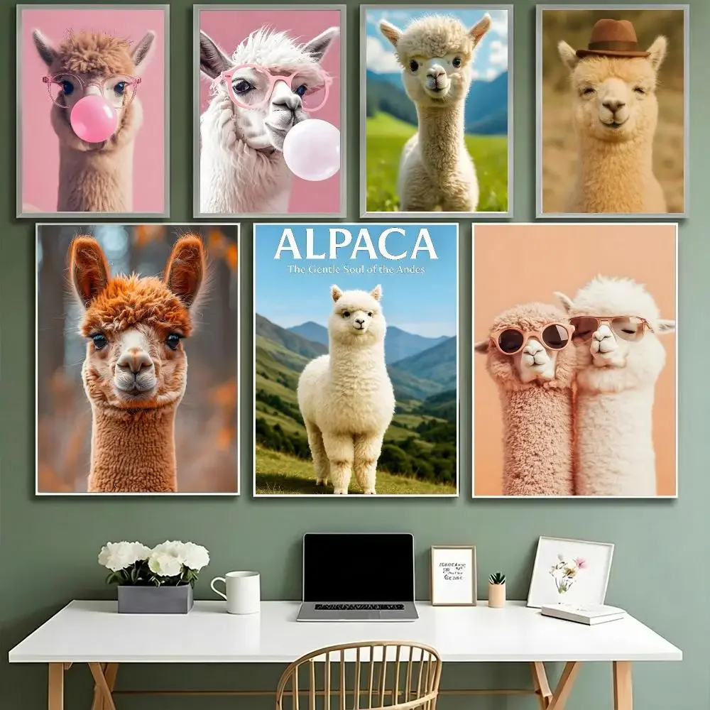 Fluffy Alpaca Poster HD Waterproof High-Toughness Self-Adhesive Wall Decor Universal