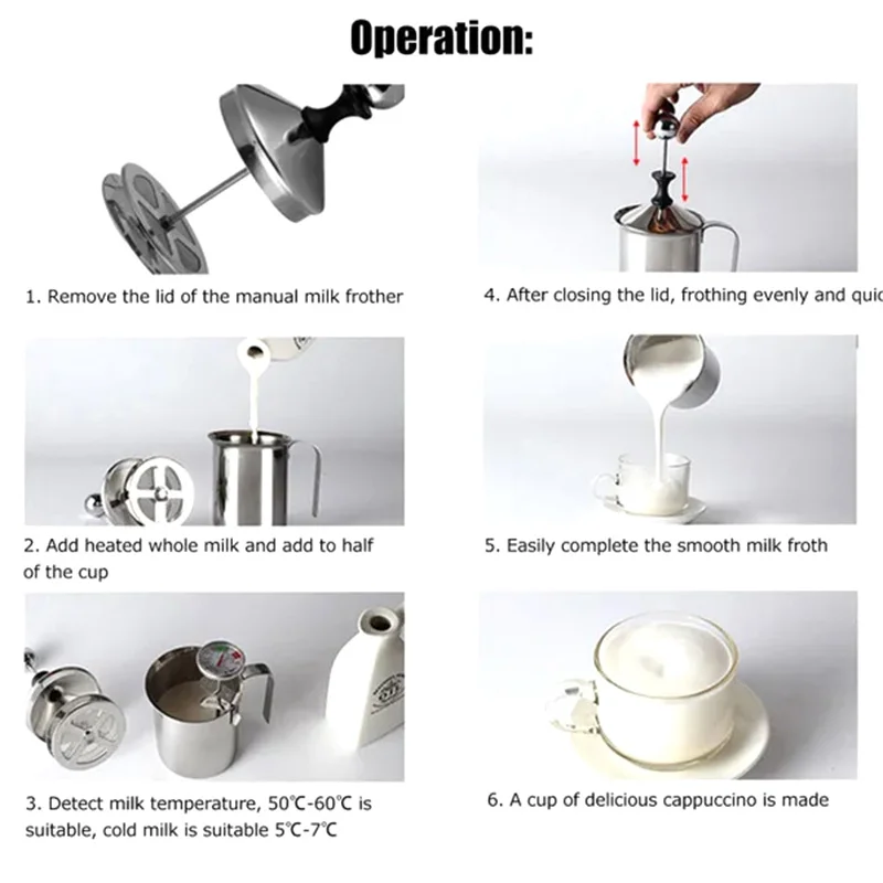 Stainless Steel Milk Frother Manual Milk Froth Whisk Coffee Shop Milk Froth Cup Latte Milk Froth Kettle