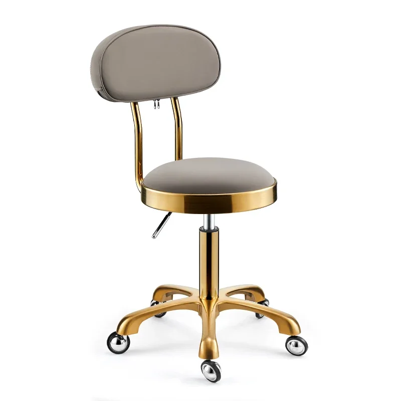 Leather Round Hairdresser Stool Rotating Manicure Seat Esthetician Barber Chair with Wheels Versatile Beauty Salon Stool