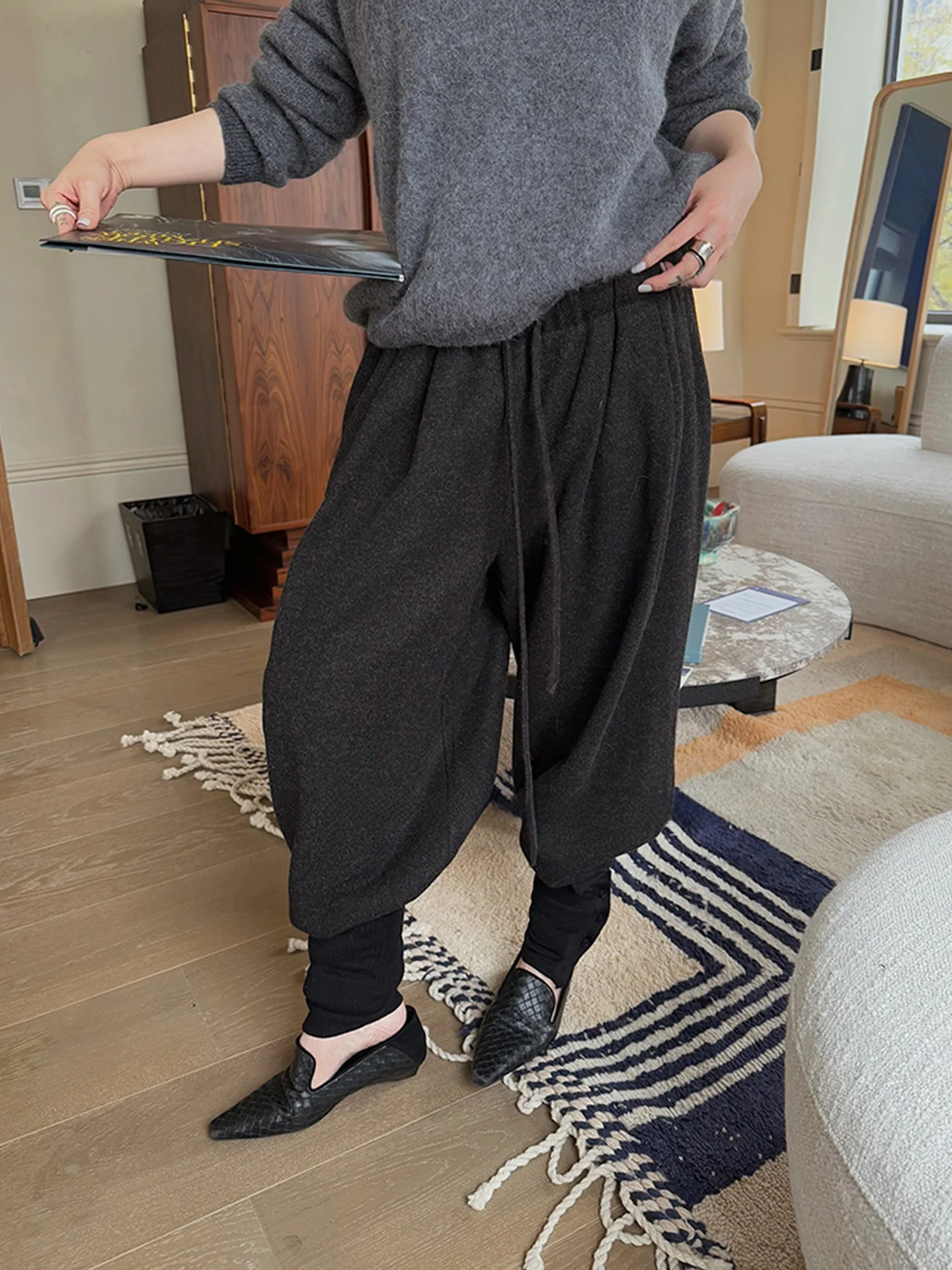 

Slimming Elastic Waist Bundled Sos Women's Winter New Sle Cr White eep Leg Pants High Waist Long Pants Thiened