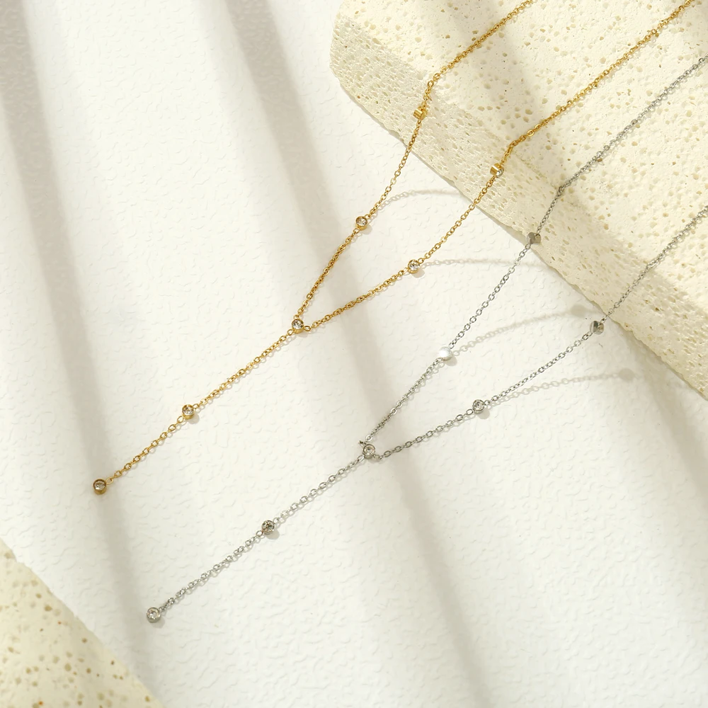 

Joya Love Fashion Stainless Steel Y Zircon Pendant Charm Long Chain Choker Necklace Gold Silver Color Wedding Jewelry Accessorie