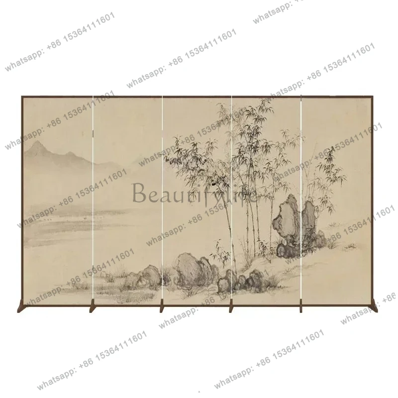 Screen partition living room entrance entrance new Chinese decorative tea room foldable mobile simple bamboo folding scre