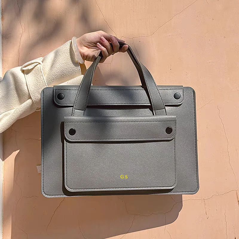 Zakelijk kantoor Aangepaste naam Laptoptas Graveren initialen Draagbare PU lederen luxe aktetas Notebook draagtas met grote capaciteit