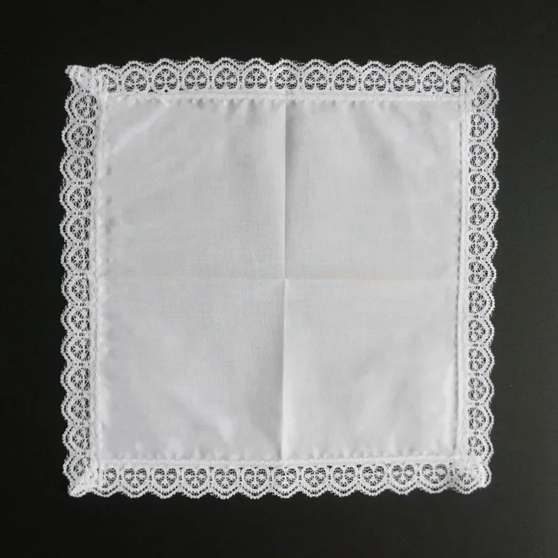 

3Pcs 25x25cm 100% Cotton White Solid Color Embroidered Lace Hankies Women Lady Handkerchiefs Wedding Party Placemat