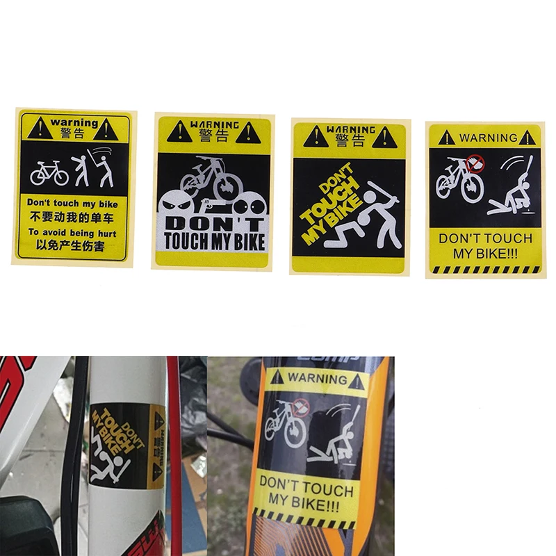 No toca mi bicicleta, pegatina de advertencia decorativa para bicicleta, calcomanía impermeable, advertencia reflectante amarilla para bicicleta