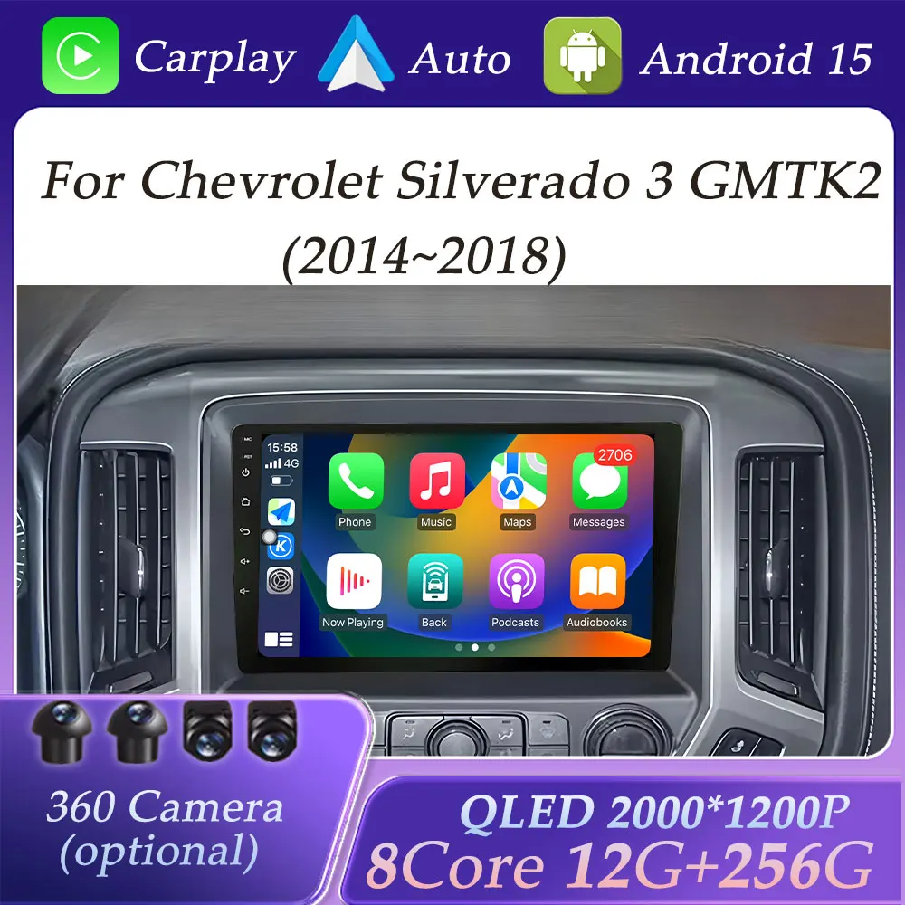 For Chevrolet Silverado 3 GMTK2 2014 - 2018 Car Radio Video Multimedia Player Wireless CarPlay GPS Navigation DSP Stereo BT WiFi