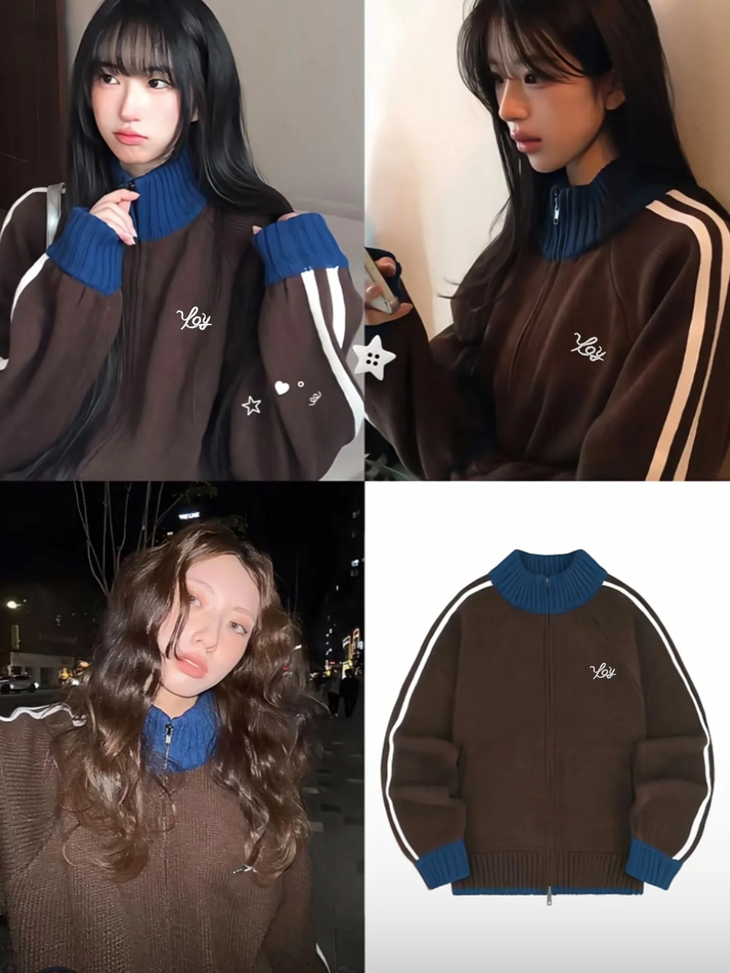 

Retro American Thiened Casual Open Cardigan Sweater Coat Women's Autumn Winter New Design Color Blo Stand Collar Top