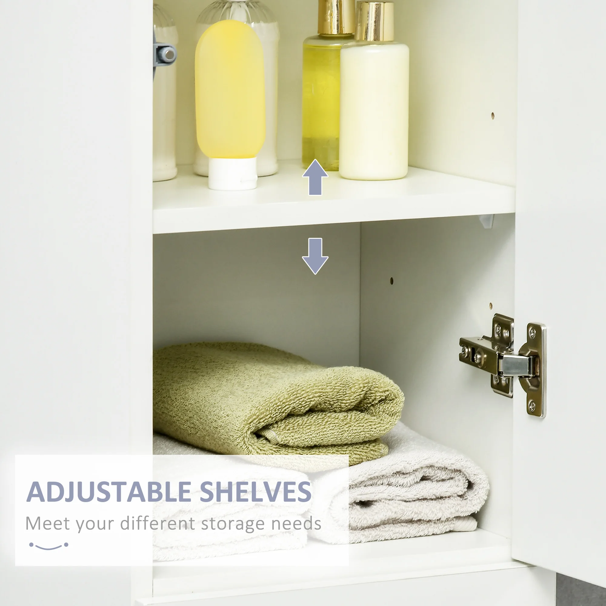 kleankin High Gloss Tall Bathroom Cabinet with Adjustable Shelves White