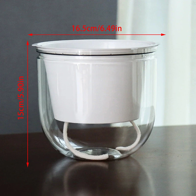 وعاء سلة معلق مزدوج شفاف، وعاء كسول ذاتي الامتصاص يمكن تعليق وعاء النبات #6