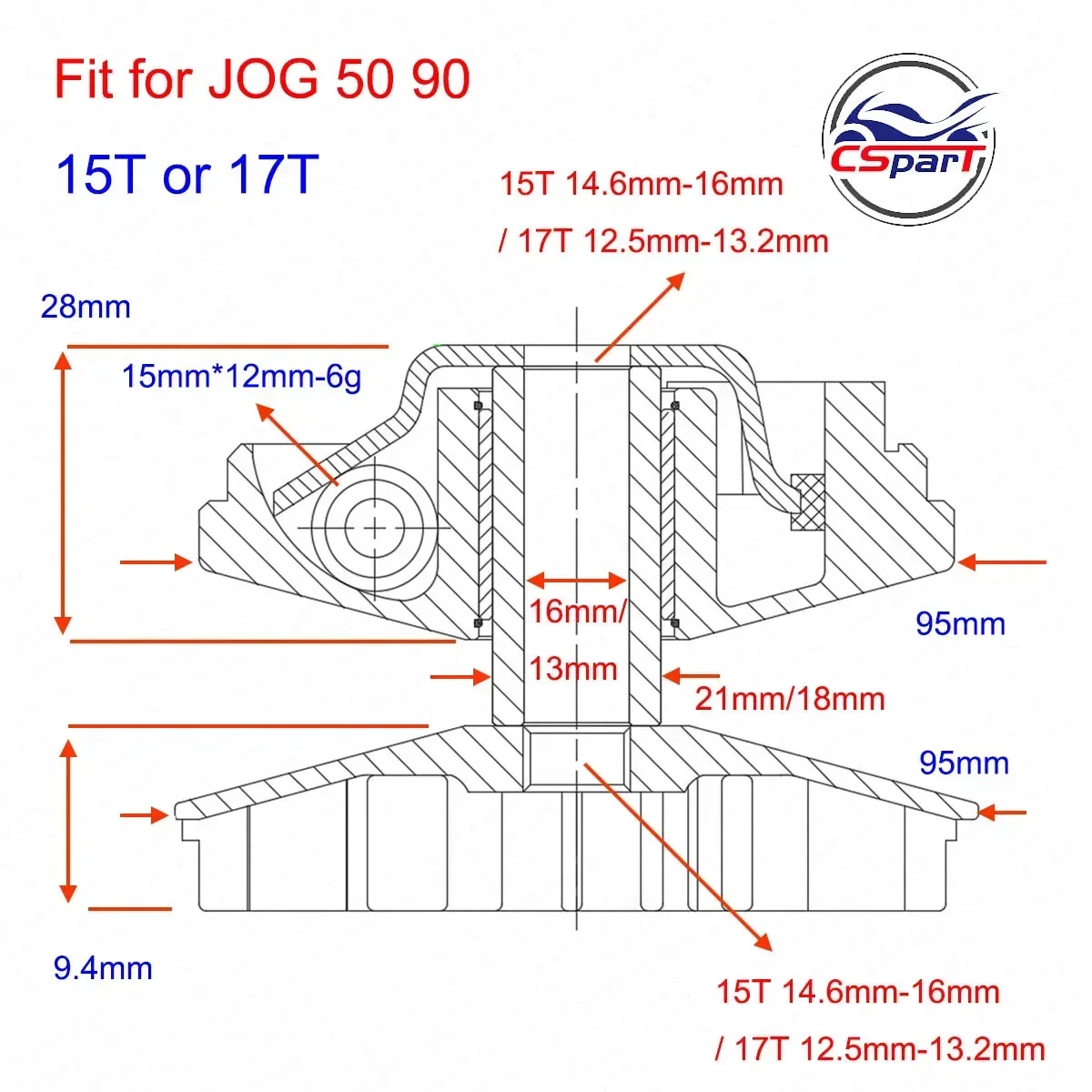 95MM 15T 17T CVT Variator Fan For Yamaha JOG 50 90 100 1PE40QMB 4DM Vento ZIP Keeway F-act Matrix Flash ARNATV Buggy Scooter