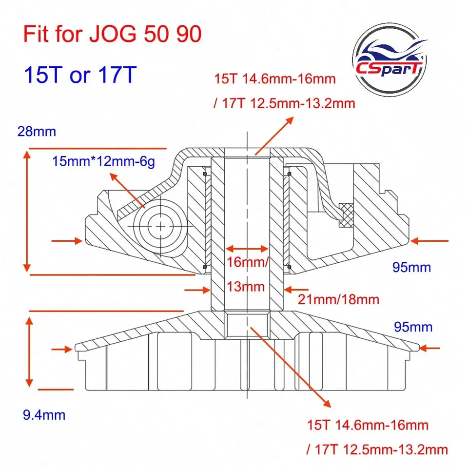 مروحة متغير CVT مقاس 95 مم و15T و17T لدراجات Yamaha JOG 50 و90 و100 و1PE40QMB و4DM وVento وZIP وKeeway وF-act وMatrix وFlash وARNATV وBuggy - 4