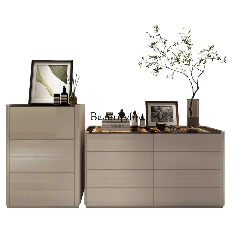 

FG17Simple Modern Smokey Color Bedroom Combination Dresser with Jewelry Box Light Luxury Side Cabinet Bedside Storage Cabinet