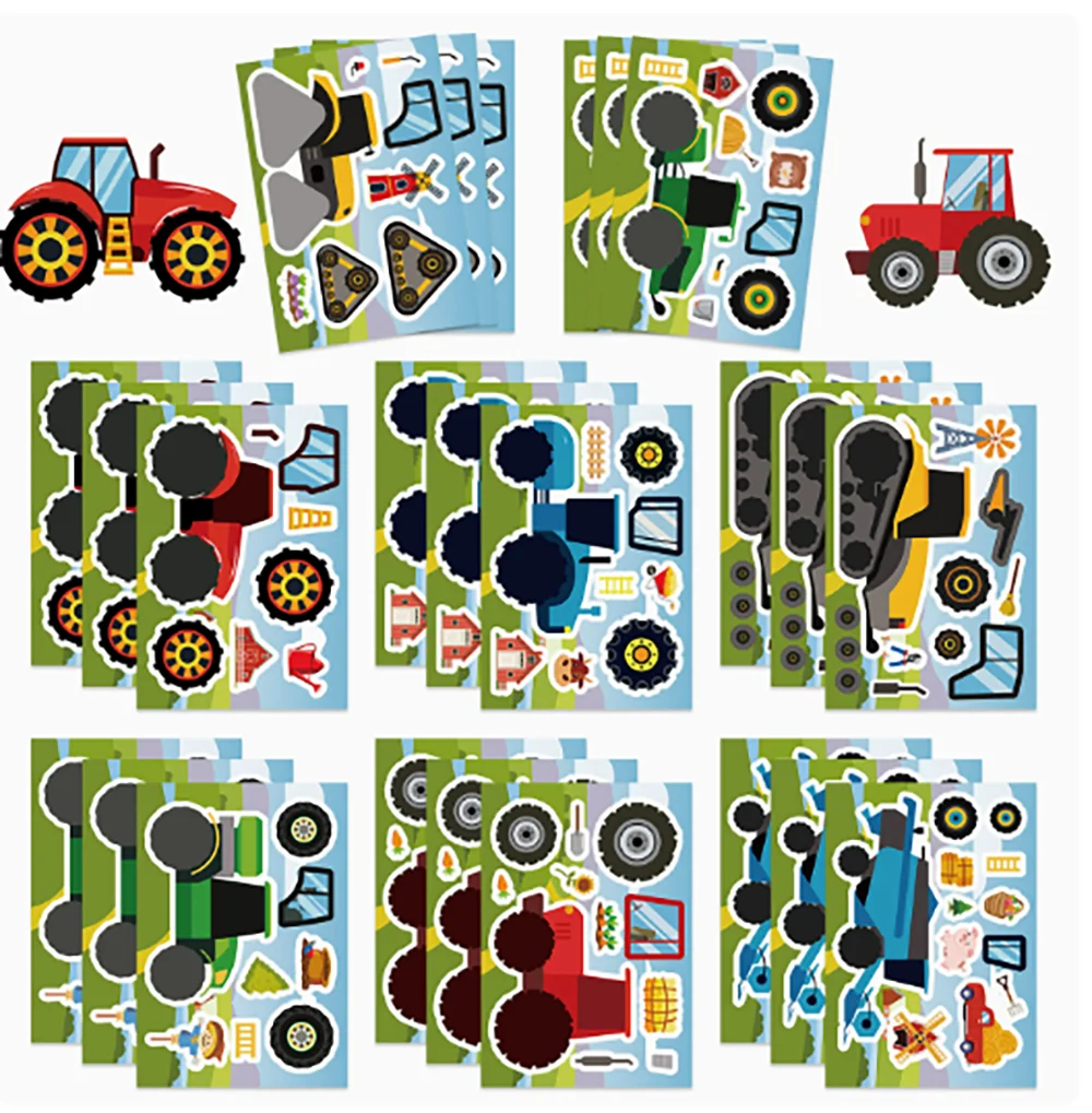 Autocollants de puzzle de véhicules d'ingénierie, 8/16 feuilles, en PVC, décoratifs, DIY, pour carnet, réfrigérateur, imperméables, pour enfants.