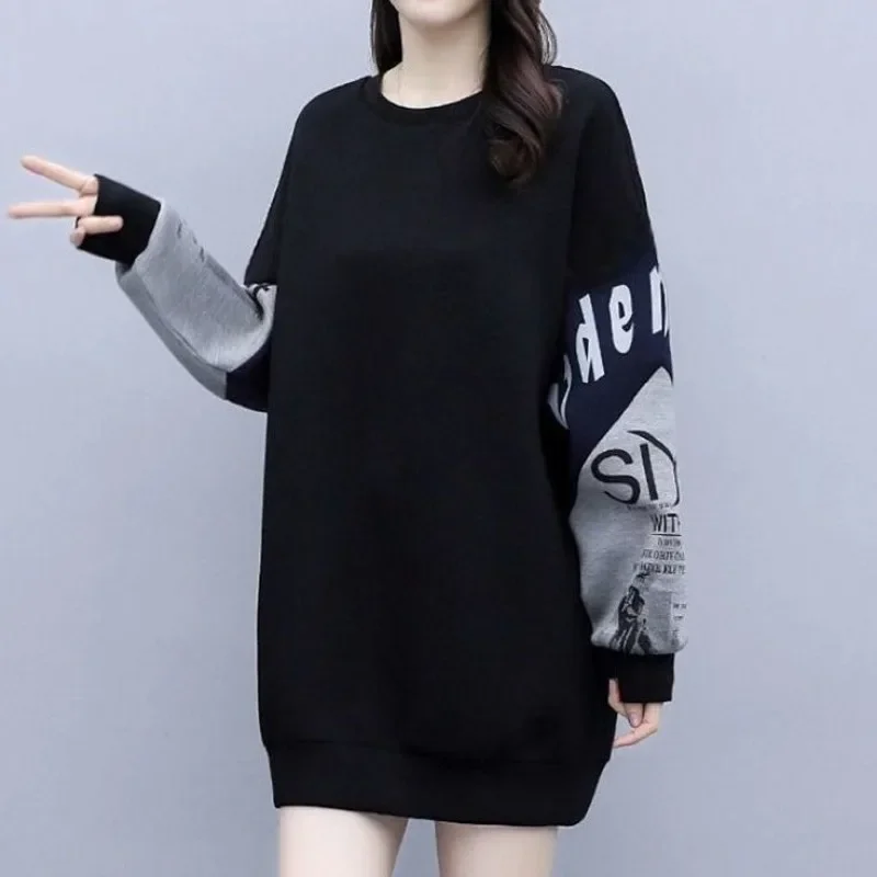 With Orint On Sweatshirt for Women Baggy Woman Tops Round Neck Pullover Loose Sweat-shirt Outerwears Cheap 2000s Essential E Xxl